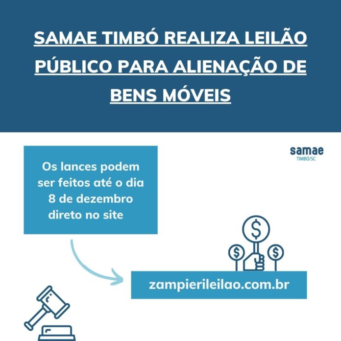 SAMAE Timbó realiza leilão público para alienação de bens móveis