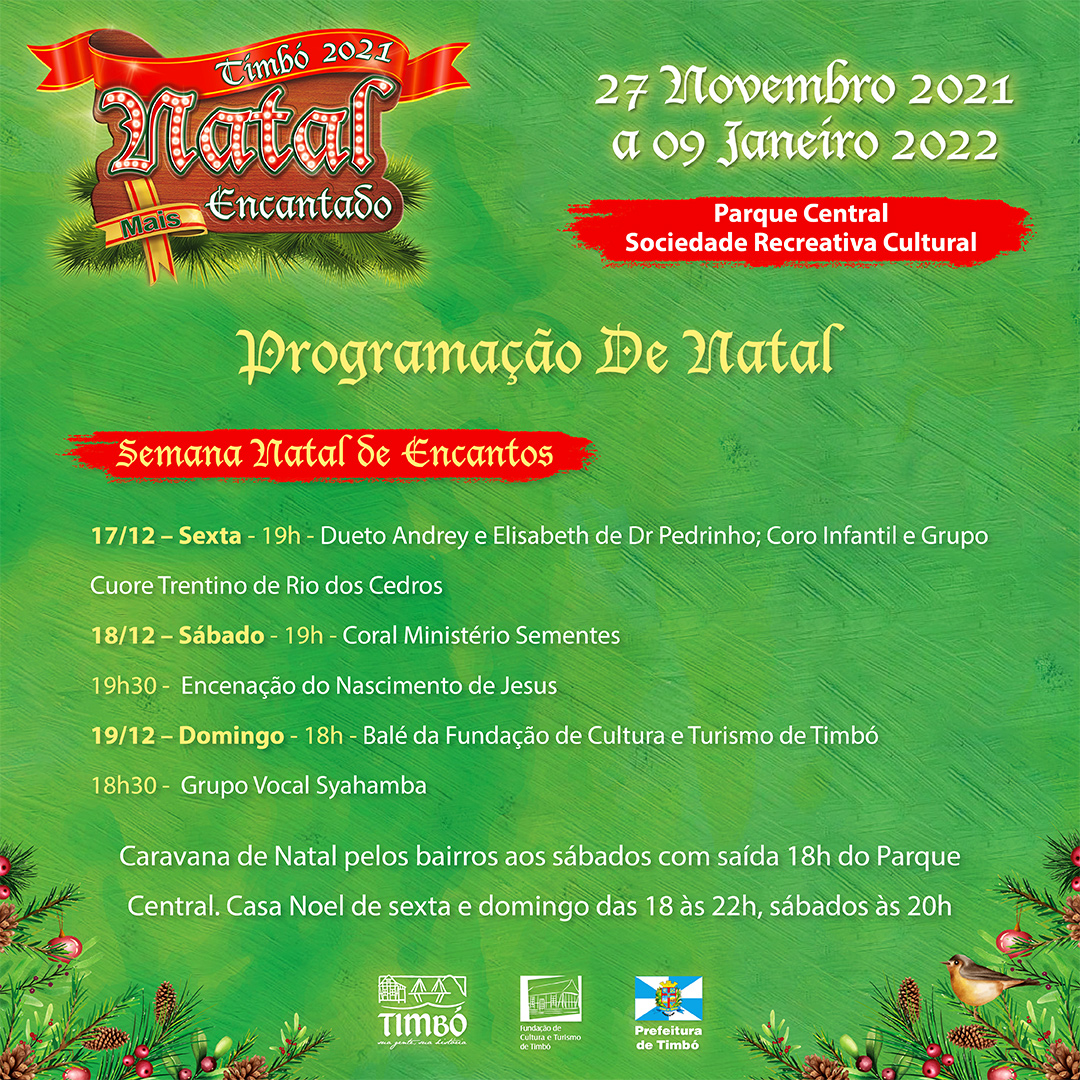 Programação do Natal Mais Encantado de Timbó chega a seu último final de  semana - Prefeitura de Timbó